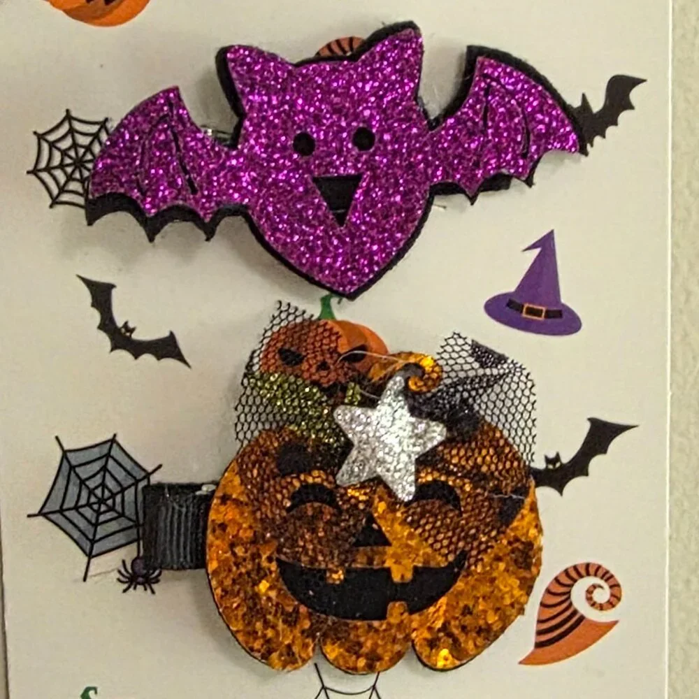 Girls Cute Halloween Hair Clips | 3D Glitter Pinch Clip | Set of 5 | NEW